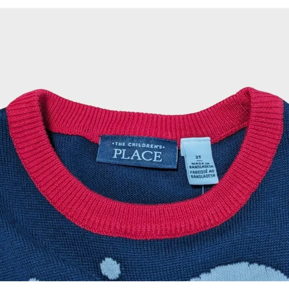 The Children's Place Toddler Sweater 2T Navy Polar Bear Festive Holiday Cotton